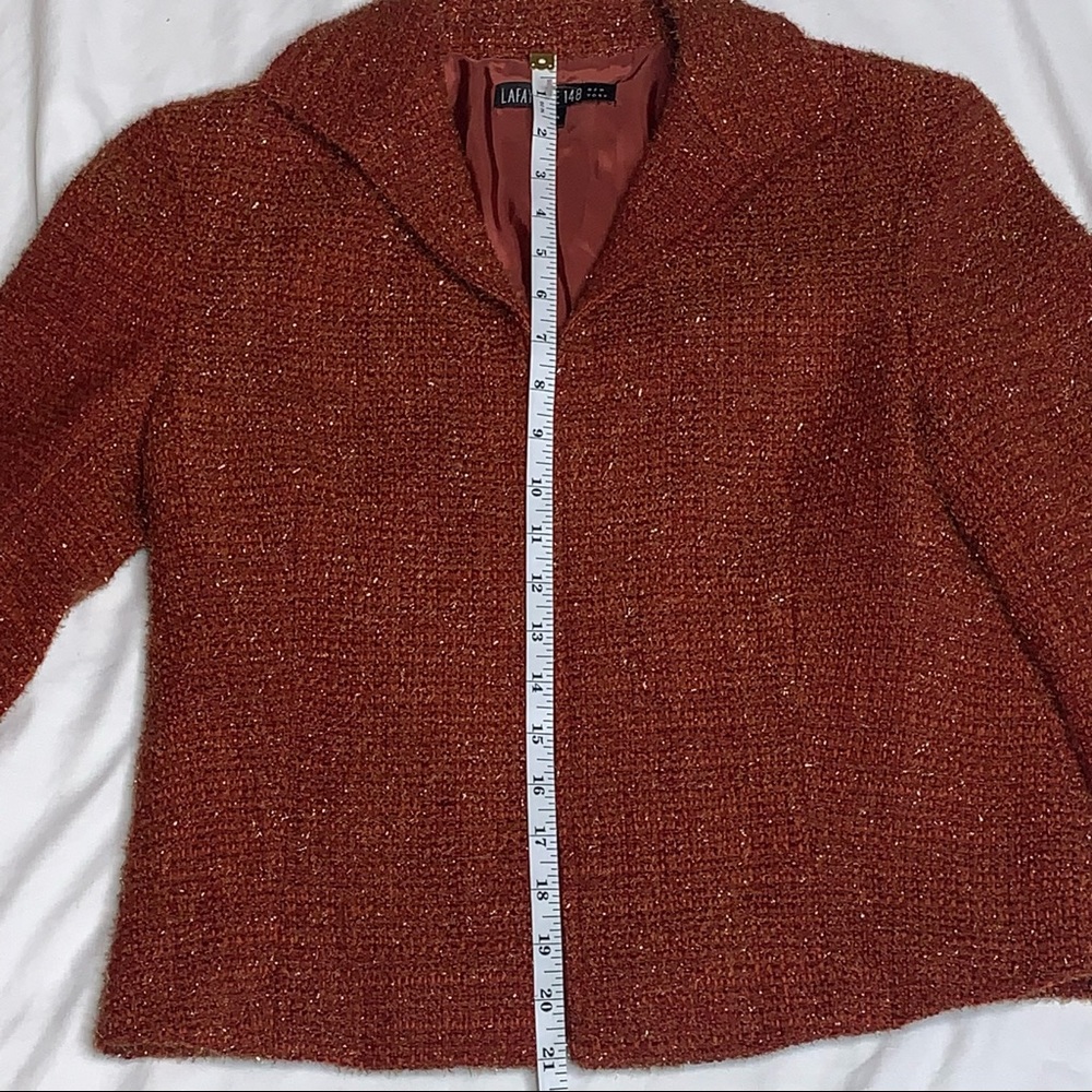 Lafayette 148 Metallic Sparkle Wool Tweed Blazer Suit Red Orange Silver Work 4 - Picture 14 of 16